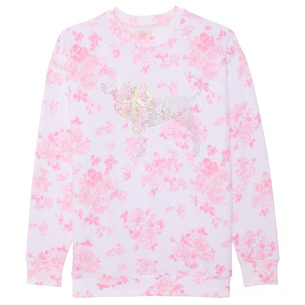 VS PINK × LOVESHACKFANCY COLLAB OVERSIZED CREW SWEATSHIRT BLING